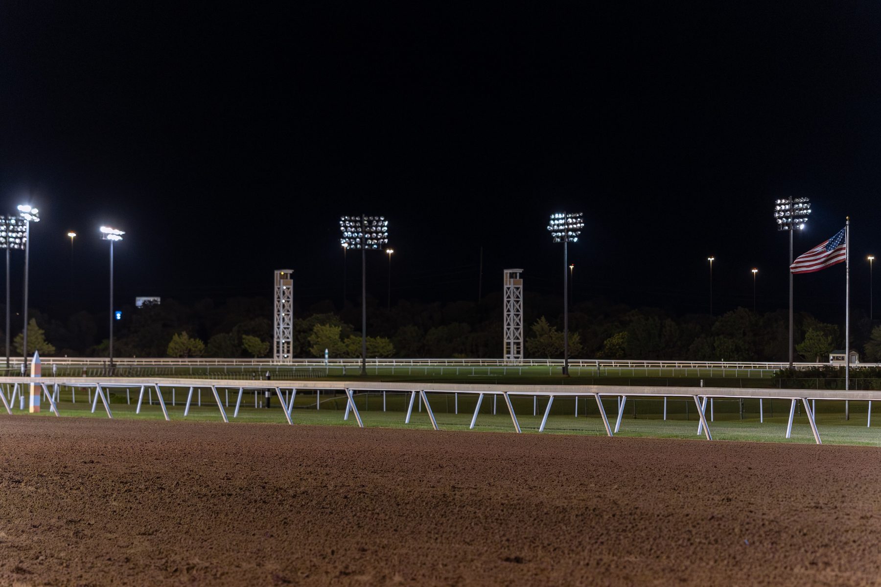 Empty track under the light towers, Remington Park
